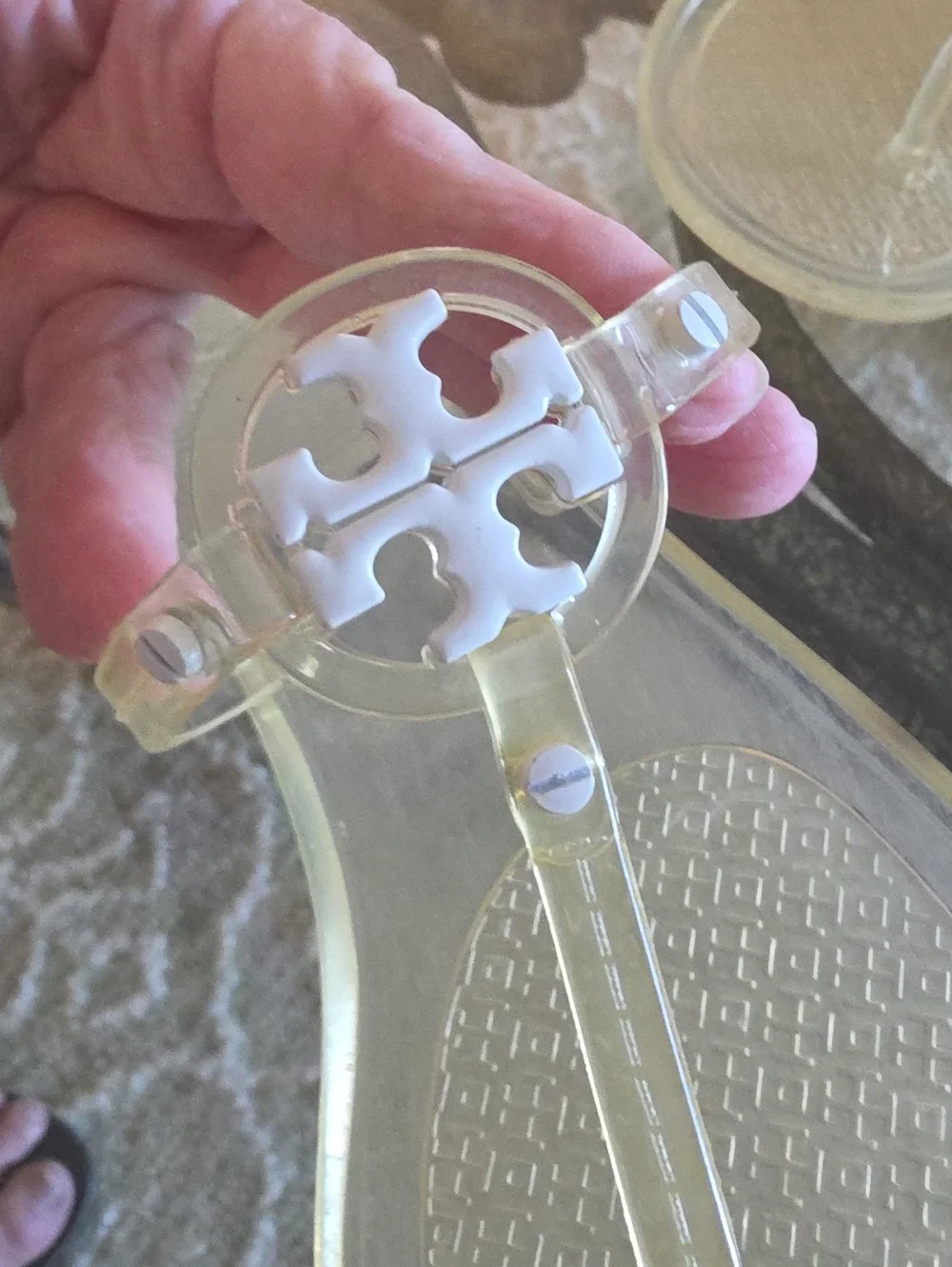 Tory Burch Mini Miller Jelly Sandals Pale Yellow Clear Logo Size 6